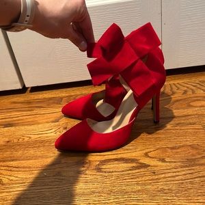 Womens red bow ankle strap heels size 8.5